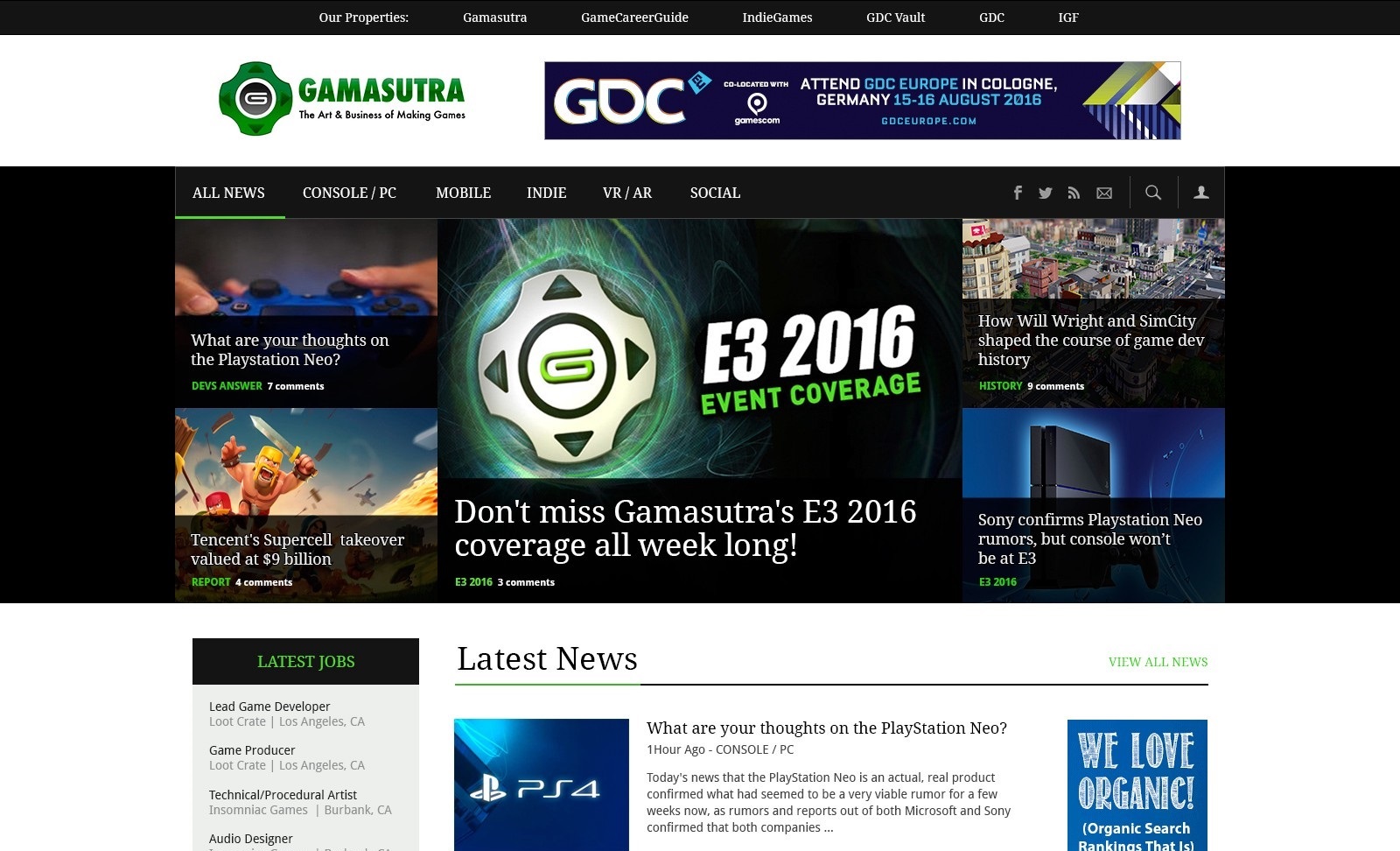 Homepage Design for Gamasutra